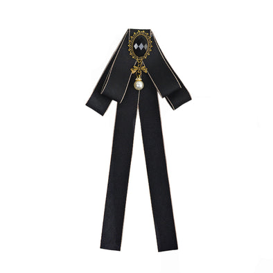 Fashion Women Ribbon Crystal Pre-Tied Neck Bow Tie Brooch Pin for Wedding Party