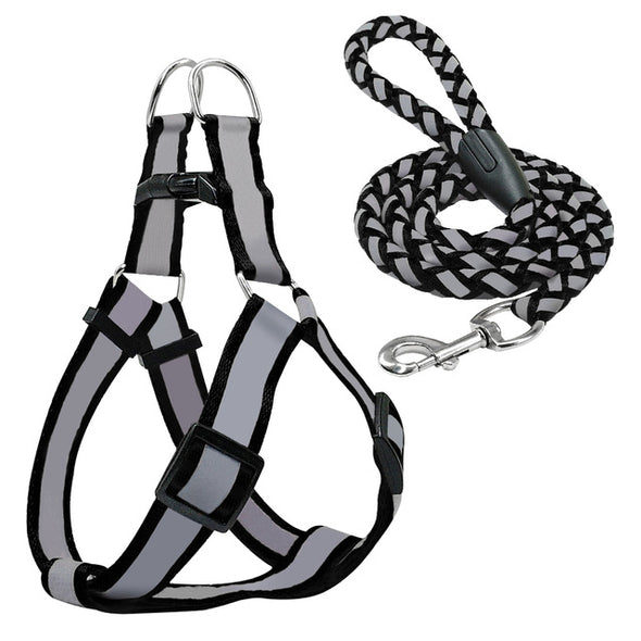 Step-in Dog Harness & Walking Leash Set No Pullig Reflective Nylon Dogs Vest  And Leads 5 Colors  S M L For Small Medium Dogs
