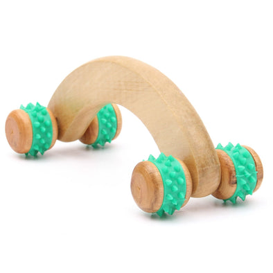 Newest Wooden Handheld Body Roller Massager Solid Wood Full-body Four Wheels Car Roller Massage Body Health Care Color Random